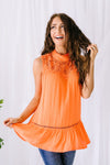 Victoria Lace Mock Neck Top In Orange