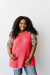 Waffle Knit Leopard Ladder Sleeve Top