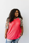 Waffle Knit Leopard Ladder Sleeve Top