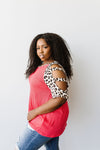 Waffle Knit Leopard Ladder Sleeve Top