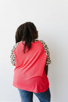 Waffle Knit Leopard Ladder Sleeve Top