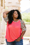 Waffle Knit Leopard Ladder Sleeve Top