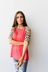 Waffle Knit Leopard Ladder Sleeve Top