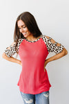 Waffle Knit Leopard Ladder Sleeve Top