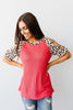 Waffle Knit Leopard Ladder Sleeve Top