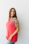 Waffle Knit Leopard Ladder Sleeve Top
