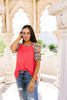 Waffle Knit Leopard Ladder Sleeve Top