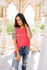 Waffle Knit Leopard Ladder Sleeve Top