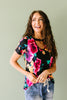 Watercolor Flowers Keyhole Top In Black