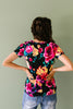 Watercolor Flowers Keyhole Top In Black