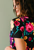 Watercolor Flowers Keyhole Top In Black