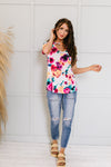 Watercolor Flowers Keyhole Top In Ivory