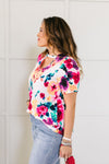 Watercolor Flowers Keyhole Top In Ivory
